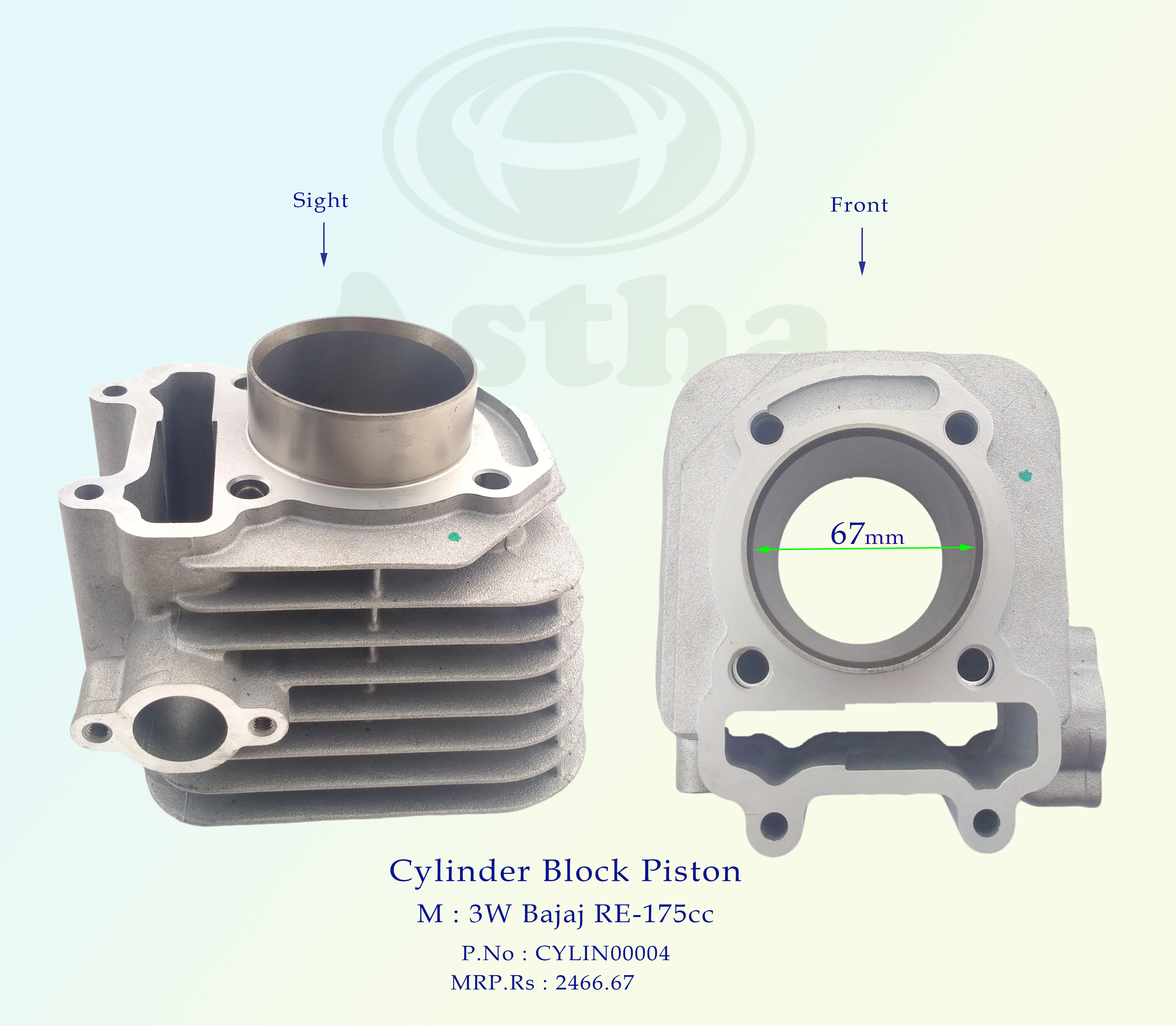 Cylinder Block Piston 3W Bajaj RE-175cc 4St N/M